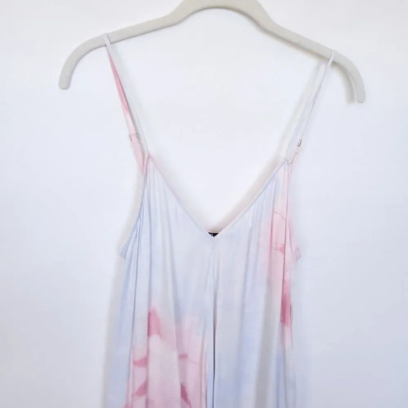 ZARA WOMAN TIE-DYE DRESS Size Medium Pink Blue FLOWING MIDI STRAPPY SATIN Summer - Picture 8 of 16